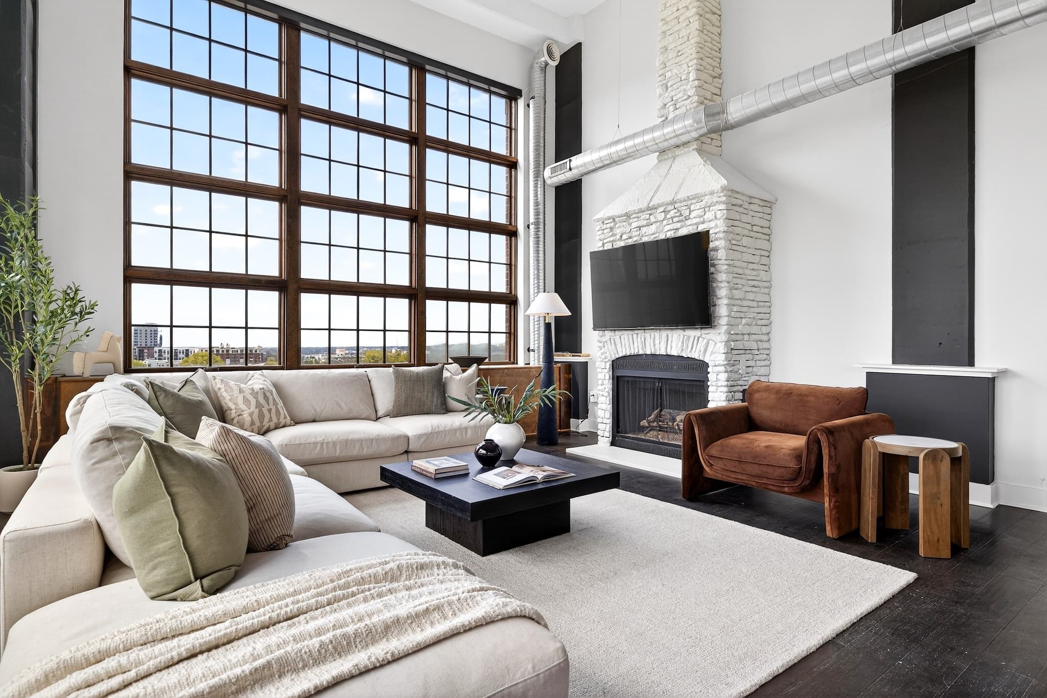 Professionally staged loft living room